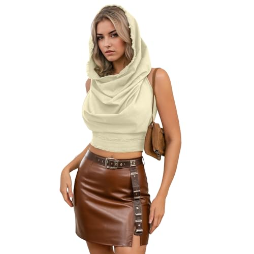 Boho Raw-Edge Crop Top – Adjustable Halter with Open Back & Cross-Wrap Design, 100% Cotton Beach Cover Up - color: Beige