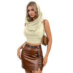 Boho Raw-Edge Crop Top – Adjustable Halter with Open Back & Cross-Wrap Design, 100% Cotton Beach Cover Up - color: Beige