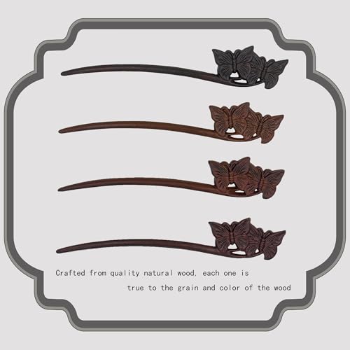 Traditional Chinese hair sticks, retro wooden hair pins, used for long hair accessories buns, Hanfu Dressing Accessories（Double Butterfly） - color: Double Butterfly