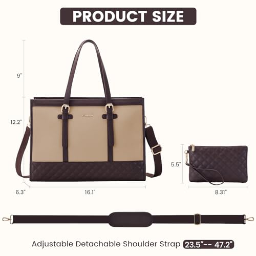 LOVEVOOK Laptop Tote for Women 15.6 Inch Canvas, Large Capacity Work Bag With Clutch Purse, Computer Office Business Briefcase, Casual Handbag for Travel College Teacher School - color: Beige, size: 15.6 inch