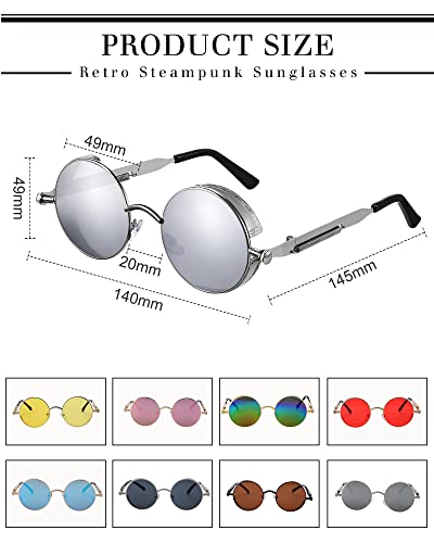Coume 8 Pcs Retro Round Steampunk Sunglasses Gothic Sunglasses Hippy Glasses Circle Metal Frame Glasses for Men Women - color: Vibrant Colors
