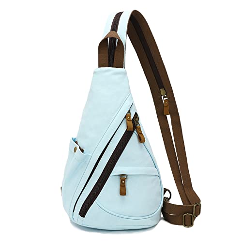 KL928 Canvas Sling Bag - Small Crossbody Backpack Shoulder Casual Daypack Rucksack for Men Women(LightBlue) - color: Canvas-lightblue