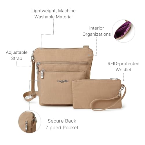 Baggallini Pocket Crossbody Bags for Women 8x8 Small Lightweight Durable Water-resistant Travel Purse W/Rfid - color: Beach
