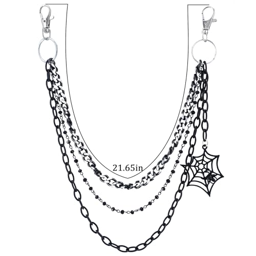 Layered Pants Chain keychain for Women Men Punk Wallet Chains Hiphop Jeans Keychain Halloween Jewelry - style: F-black layered chain