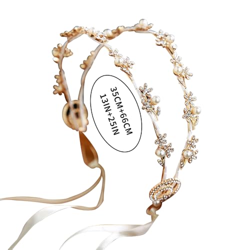 Boho Floral Crown for Women– Adjustable Faux Silk Flower Headband, Handmade Wedding Hair Accessory for Festivals & Photoshoots, Flower Hair Crown for Women (Gold Flower Pearl, Adjustable) - color: Gold Flower Pearl