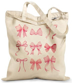Miss Adola Canvas Tote Bag with Zipper – Cute Canvas Bags for Women Aesthetic Design Reusable Totes for Shopping Work Travel - style: Pk Bow Knot