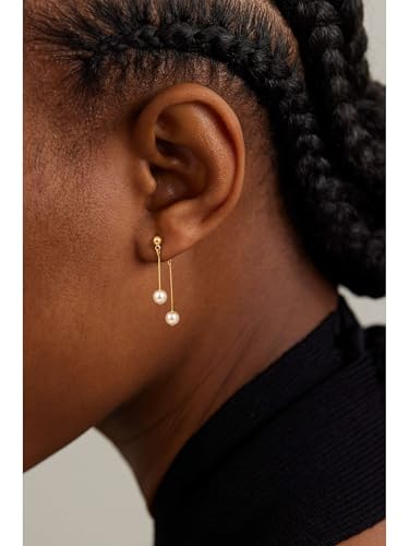 14K Gold Plated Pearl Earrings for Women, Dainty Pearl Drop Dangle Earring for Women Trendy Cubic Zirconia Simple Earrings Fashion Jewelry for Women - color: Two Pearls Dangle