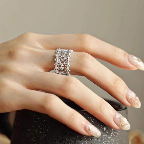 14K Gold Plated Open Ring 925 Sterling Silver Ring Open Adjustable rings for women Band Rings for Men Women Gold Stackable Rings for Women Teen Girls Silver Statement Ring Band Chunky Open Twist Ring - color: Silver30