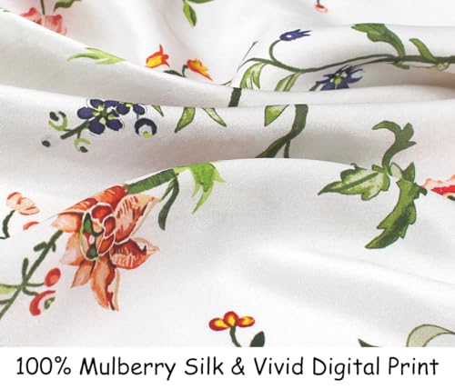 ANDANTINO 100% Mulberry Silk Square Scarf for Hair-25.6" X25.6'' Women Men Natural Silk Neckerchief Digital Printed Headscarf - color: Flowers-pink&white