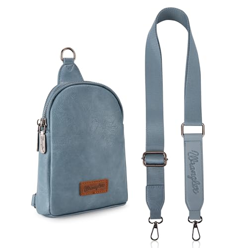 Wrangler Small Sling Bag for Women, Leather Crossbody Bags Cross Body Purse Fanny Packs with Adjustable Strap for Gift - color: Classic-jean