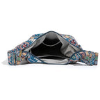 Coton Pose Women Hippie Crossbody Bag - Top Zip Large Capacity Canvas Sling Bag - Jacquard Cloth Handmade - color: Boho Blue