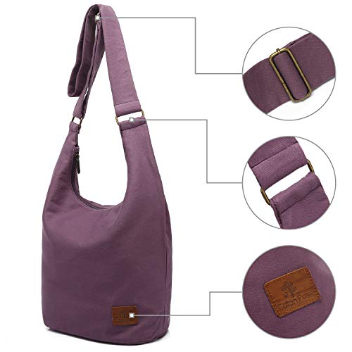 Coton Pose Women Hippie Crossbody Bag - Top Zip Large Capacity Canvas Sling Bag - Jacquard Cloth Handmade - color: Purple