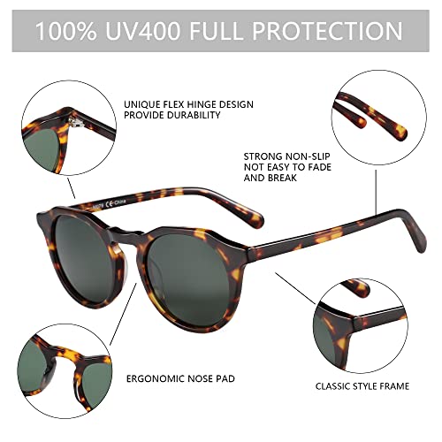 ZENOTTIC Vintage Round Polarized Sunglasses for Men Women UV400 Protection - color: C04 Tortoise Frame Green Lens