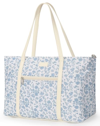 Laptop Tote Bag for Women 17 Inch, Teacher Work Bag with Compartments Business Laptop Bag With 15 Pockets Work Tote Bag - color: Blue Flower-1pcs