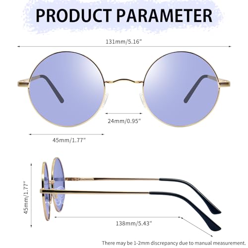 Joopin Retro Small Round Sunglasses Hippie Circle Sun Glasses Polarized UV400 Protection Metal Shades for Men Women - color: Golden Frame Light Purple Lens