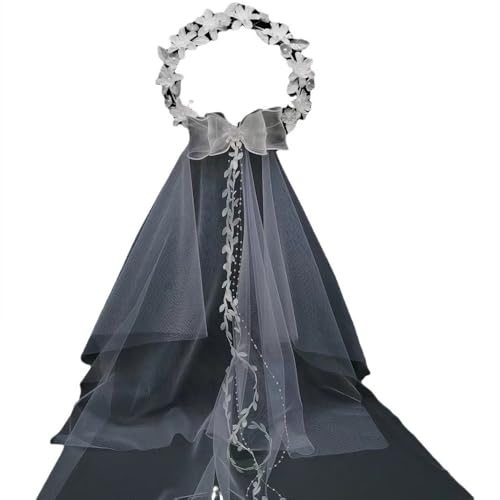 Boho Floral Crown for Women– Adjustable Faux Silk Flower Headband, Handmade Wedding Hair Accessory for Festivals & Photoshoots, Flower Hair Crown for Women (White Flower, Adjustable) - color: White Flower