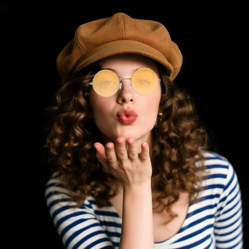 Round Hippie Glasses, 60s 70s Colored Circle Sunglasses for Women Men Disco Party Costume Accessories - color: Orange