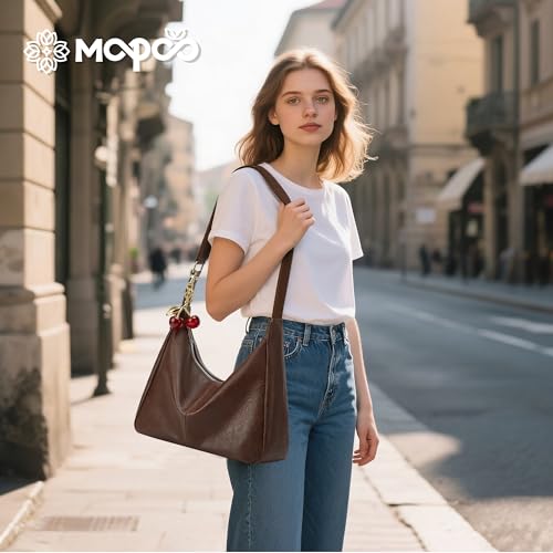 Hobo Bags for Women Leather,Foldable Slouchy Shoulder Purse Crossbody Handbag,Soft Vegan Brown Tote Casual Everyday Handbags - color: Wy22-f