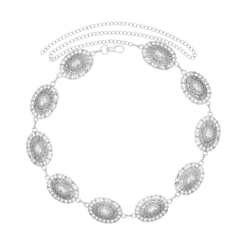 Concho Chain Belt for Women, Premium Body Waist Belly Belt for Concerts, Festivals, Cosplay, Daily Wear - color: White1