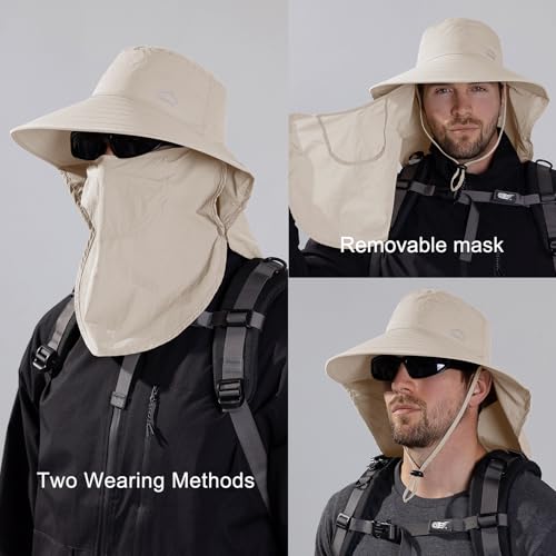Sun Hat for Men Women with Neck Flap,UPF 50+ UV Protective Hiking Fishing Hats,Wide Brim Sun Hat for Women&Men - color: 1pack-style2-beige(with Face Cover)