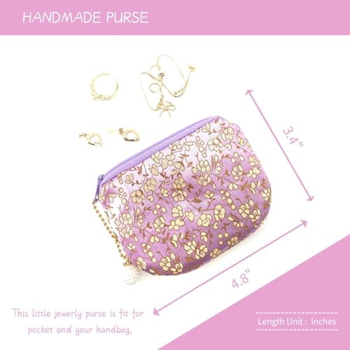 Handmade Women Coin Purse Rosary Pouch Silk Jewelry Bag Brocade Zipper Wallet - Violet - color: Violet