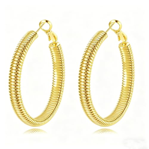 14K Gold Texture Earrings, 37/42mm Gold Hoop Earrings Classic Round Hoop Earring for Women Gold Jewelry Gift for Women - style: Texture Earrings-39mm