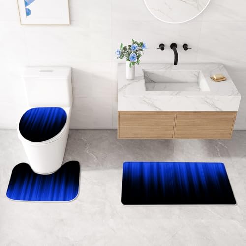 Litabel 4 Pcs Royal Blue and Black Gradient Shower Curtain Set with Rugs and Toilet Lid Cover, Modern Simple Waterproof Fabric Bathroom Set, Ombre Stripe Gothic Abstract Bathroom Decor Set Accessories - color: Royalblue