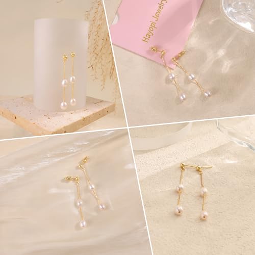 Hayopi Pearl Earrings for Women - Dainty Gold Dangle Drop Earrings, 14k Gold Plated Cute Bow Design, Hypoallergenic Pearl Studs, Wedding Jewelry Gifts - color: GOLD-2 dangle pearl earrings