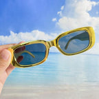 10 Pack Neon/Black Rectangle Sunglasses Bulk for Women Men Retro Trendy Small Rectangle Glasses Party Favors - color: Metallic Gold