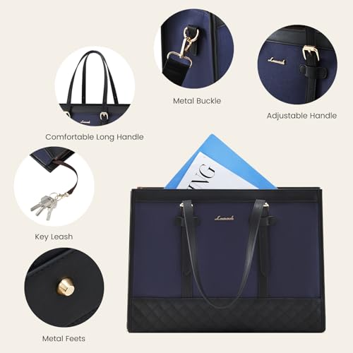 LOVEVOOK Laptop Bag for Women 15.6 inch Canvas Laptop Tote Bag, Large Capacity Work Bags with Clutch Purse, Computer Bags Office Business Briefcase, Casual Handbag for Travel College Teacher - color: Blue & Black, size: 15.6 inch