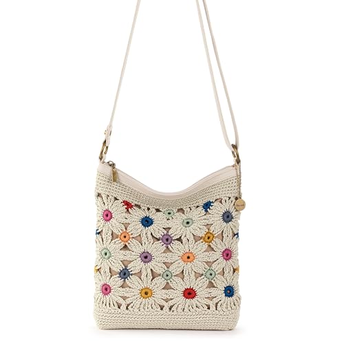 The Sak Lucia Crossbody Bag in Crochet, Convertible Purse with Adjustable Shoulder Strap - color: Natural Multi Flower