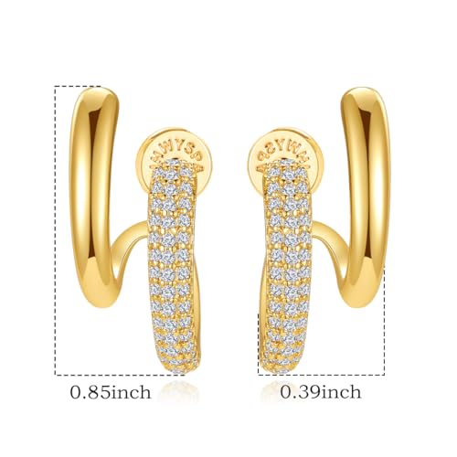 14K Gold Plated Hoop Earrings for Women | Statement Huggie Earrings Trendy Jewelry - color: Double Hoop Earrings B