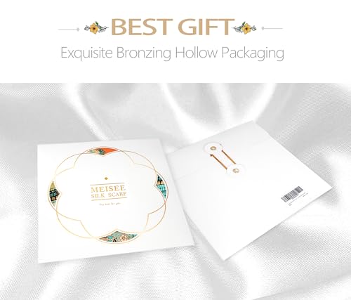 FEIBOON 100% Pure Mulberry Silk Scarfs 26"x26" Square Scarf Women Neckerchief Headscarf hair scarf bandana Gift Packed - color: Orange Green Classic