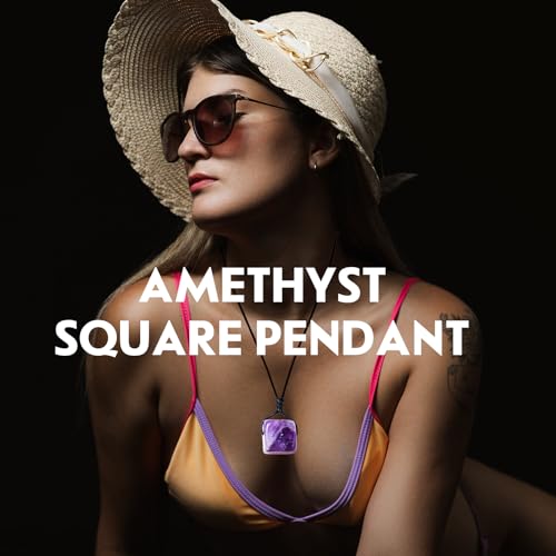 Runyangshi Natural Healing Crystal Dream Amethyst Square Pendant 0.59"-0.78"(1.5-2cm) Tumbled Polished Stones Necklace For Men Women Hand-Woven Rope Gift - color: Drea Amethyst
