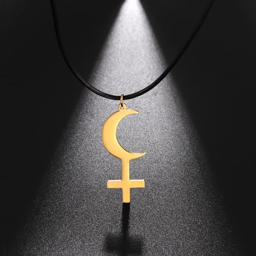 EUEAVAN Black Moon Lilith Goddess Symbol Necklace for Women Gothic Lilith Goddess Seal Astrology Crescent Moon Cross Pendant Pagan Jewelry Wiccan Gifts Lucifer's Symbol Men - color: lilith gold