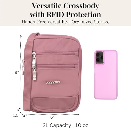 Baggallini Journey Crossbody Bags for Women 9x6 Small Lightweight Travel Handbag W/RFID - color: Dusty Mauve