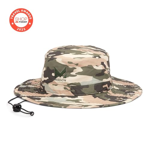 MISSION Cooling Bucket Hat - Unisex Wide-Brim Hat for Men & Women - Lightweight, Foldable & Durable - Cools Up to 2 Hours - color: Classic Camo Safari