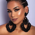 Large Black Rhinestone Earrings for Women Prom Chandelier Drop Statement Earrings Costume Jewelry - color: A-Black