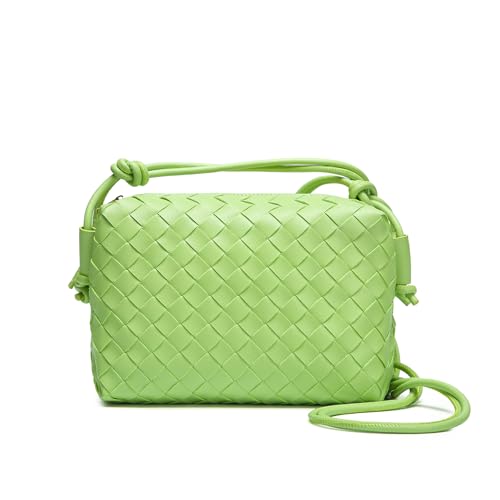 Woven Crossbody Bags for Women Handmade Woven Purse Shoulder Bag Small Handbag PU Leather Purses Bag - color: Light Green
