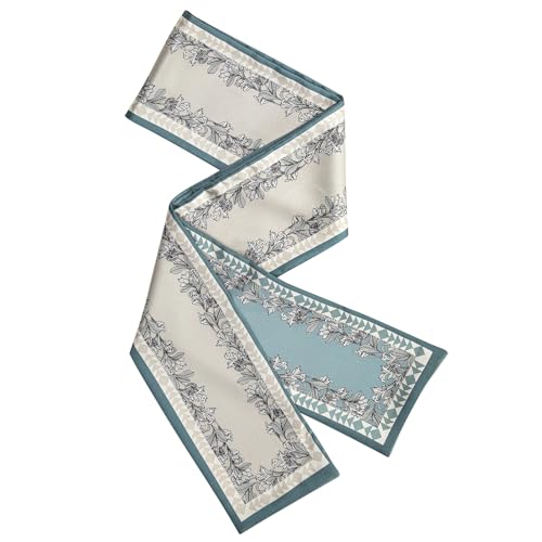 Stlvoll Silk Neck Scarf Fashion Head Scarves for Women Hair Neck Bag Scarfs for Handbags Long Satin Headscarf - color: Grey/Green/Flower