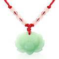 BuleVina Lotus Pendant Necklace Jade Lucky Charm with Red Cord for Men Women, Fashion Natural Green Amulet Jewelry Gifts 24 Inch Rope