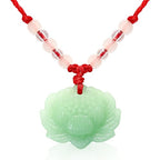BuleVina Lotus Pendant Necklace Jade Lucky Charm with Red Cord for Men Women, Fashion Natural Green Amulet Jewelry Gifts 24 Inch Rope