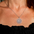 Mandala Necklace Sterling Silver 925 - Sacred Geometry Circle Pendant with 19.7" Chain - Spiritual Esoteric Amulet - Boho Hippie Yoga Jewelry for Women Girls - Handmade - style: Lotus