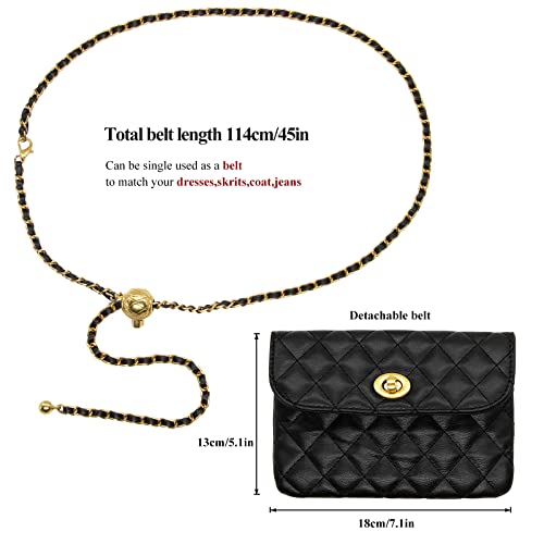 YAMEIZE PU Leather Chain Belt Bag for Women - Crossbody Waist Bag Fanny Pack Detachable Belt Chain Women Evening Mini Handbag - color: Black - Small (7.1x5.1 Inch)