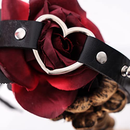 Eigso Vintage Punk Goth Studded Rivet Pu Leather Collar Choker Necklace with Spikes Adjustable - color: I-Black