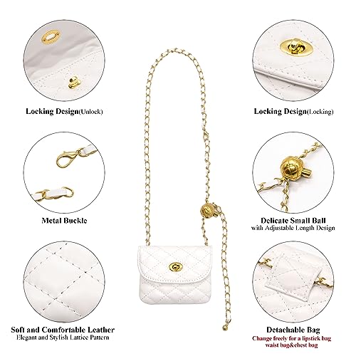 YAMEIZE PU Leather Chain Belt Bag for Women - Crossbody Waist Bag Fanny Pack Detachable Belt Chain Women Evening Mini Handbag - color: White - Mini