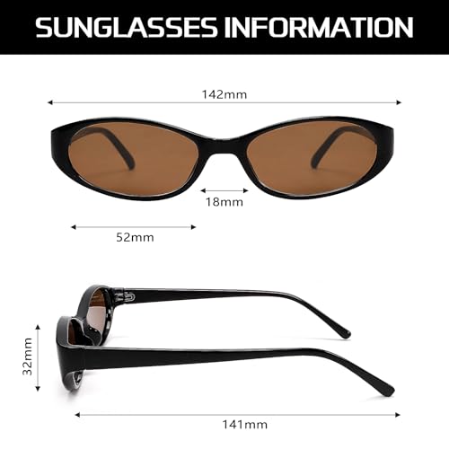 GUVIVI Retro Oval Sunglasses for Women 2026 90s Small Chic Cat Eye Sun Glasses Sunnies Lightweight Shades - color: Black Frame - Brown Lens
