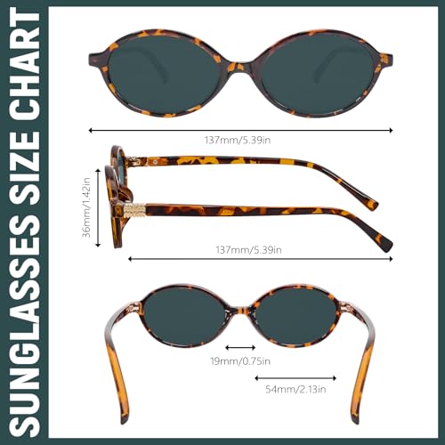 BOTEN Retro Oval Sunglasses for Women Men Small 90s Sun Glasses Trendy Round Shades Cute Designer Sunnies - color: Tortoise Frame - Grey Lens