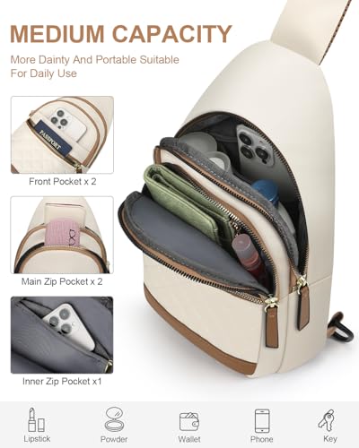 Capolo Sling Bag for Women Men Waterproof Crossbody Bags for Women Trendy Casual Fanny Pack with Convertible Shoulder Strap Chest Bag for Travel Hiking(Beige, Medium) - color: Beige, size: Medium