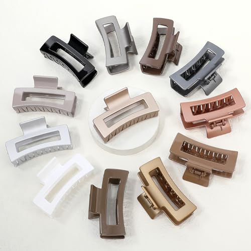 Sisiaipu 3.5 Inch Medium Hair Claw Clips 12 Pcs Square Claw for Thick and Thin Hair Rectangular Rectangle Hair Clips Jaw Clips Bulk Hair Accessories for women and Girls (Gold) - color: Gold